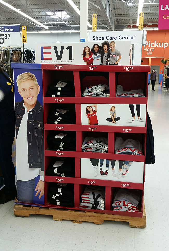 Ellen degeneres clothing shop line at walmart