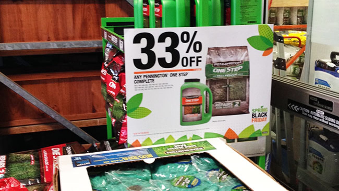 Pennington One Step Home Depot 'Spring Black Friday' Signs