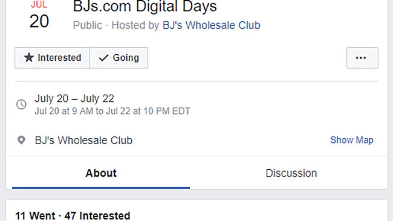 BJ's Wholesale Club 'BJs.com Digital Days' Facebook Event
