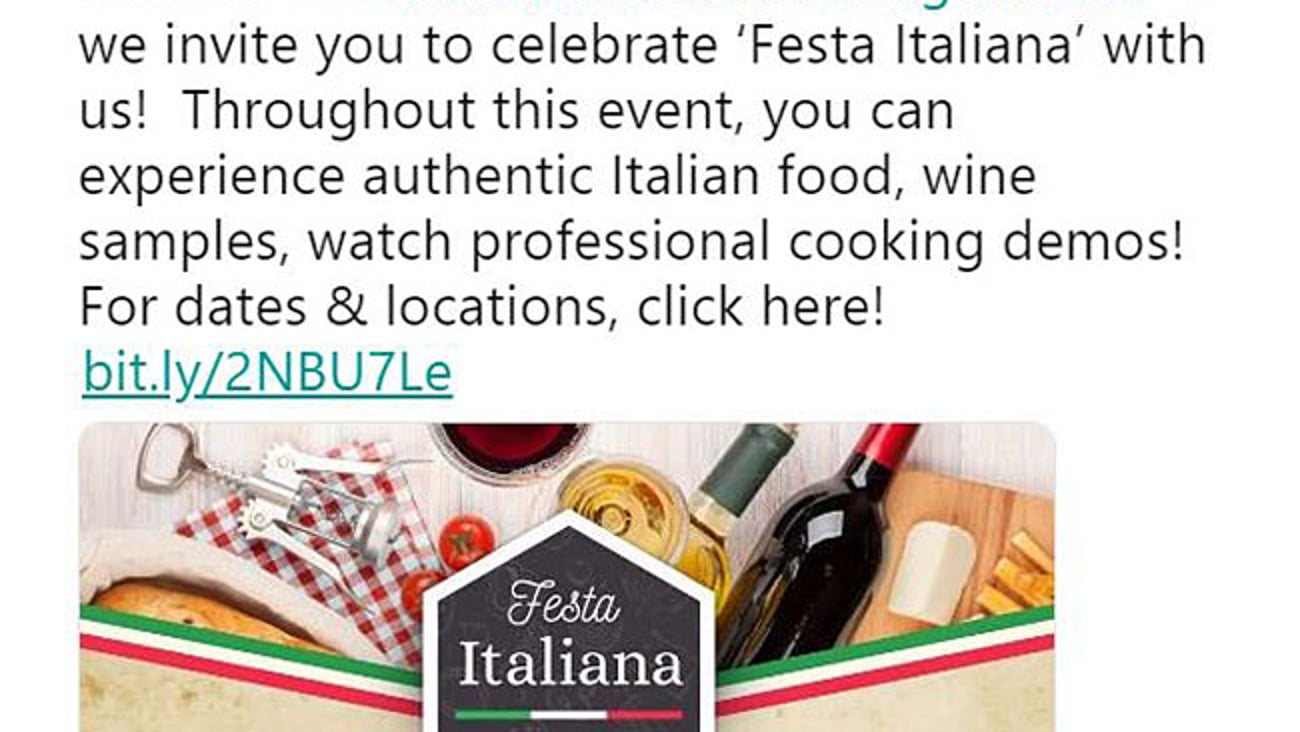 Jewel-Osco 'Festa Italiana' Twitter Update