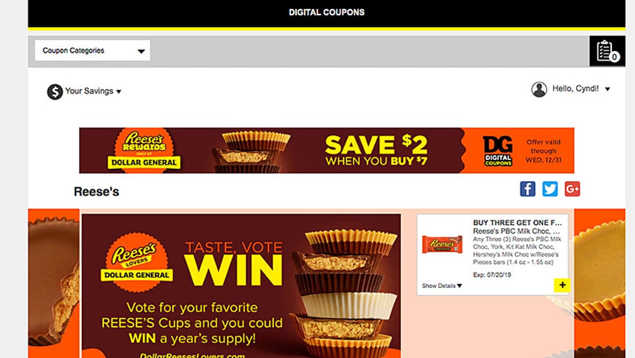 Dollar General Reese's 'Taste, Vote Win' Landing Page