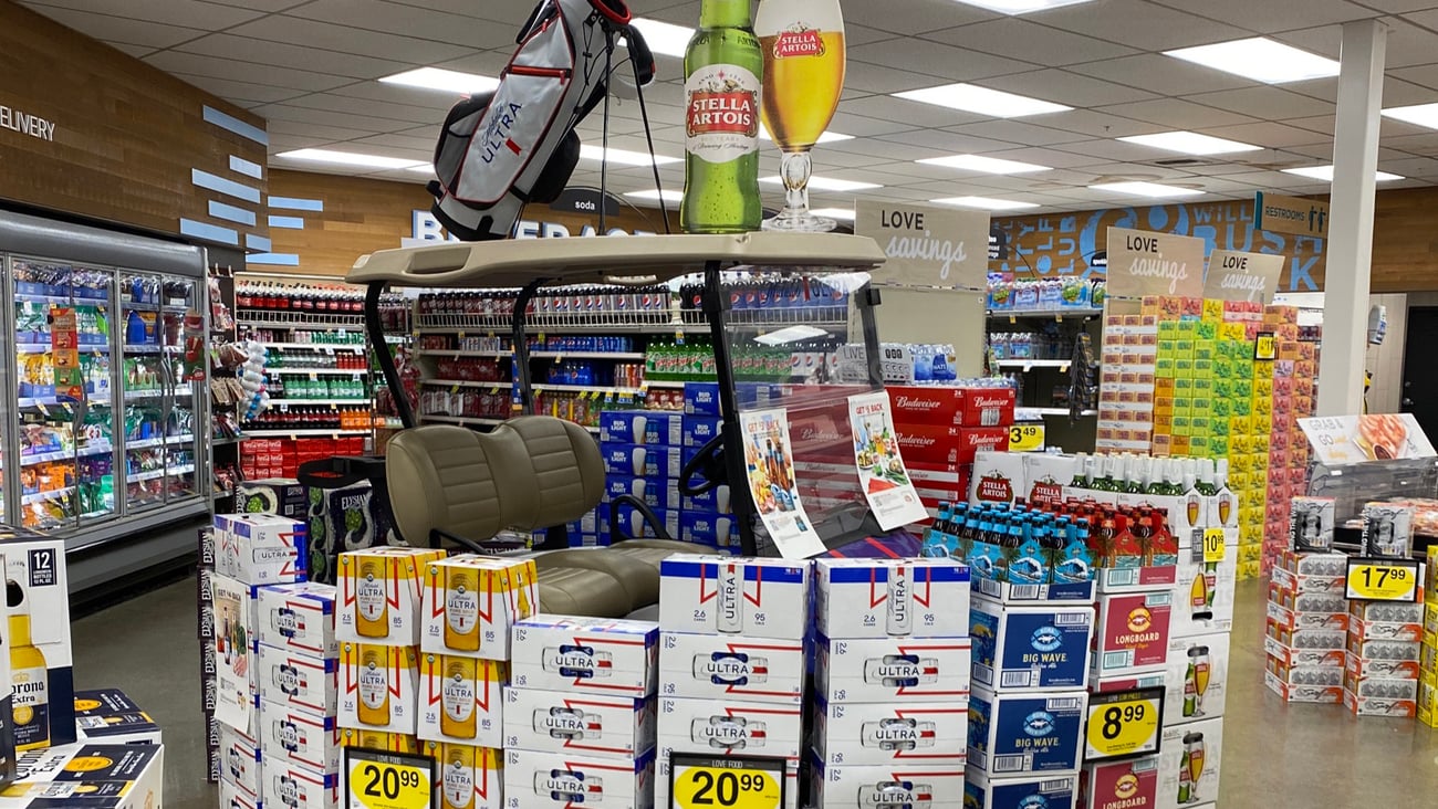 a can on a counter in a store