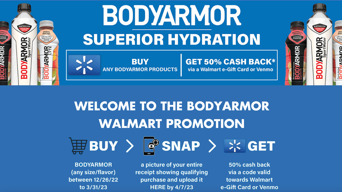 BodyArmor Walmart 'Superior Hydration' Web Page