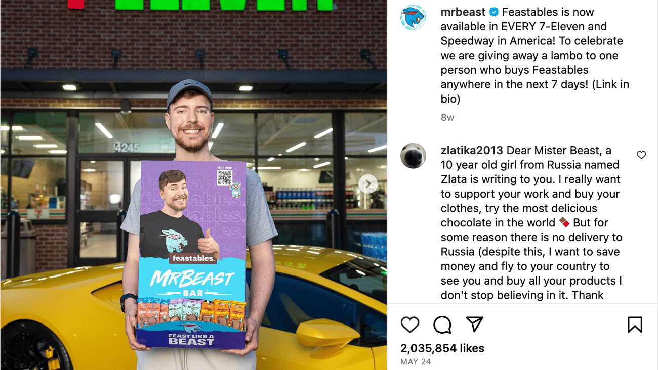 MrBeast 7-Eleven 'We Are Giving Away a Lambo' Instagram Update