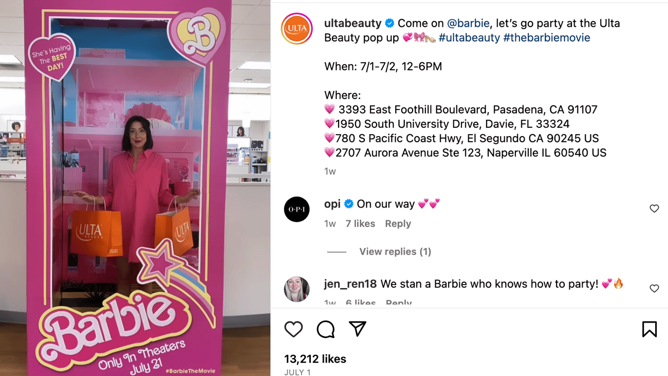 Ulta 'Come on Barbie, Let's Go Party' Instagram Update