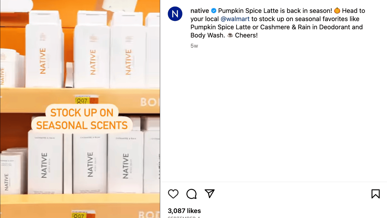 Native Walmart 'Pumpkin Spice Latte' Instagram Update