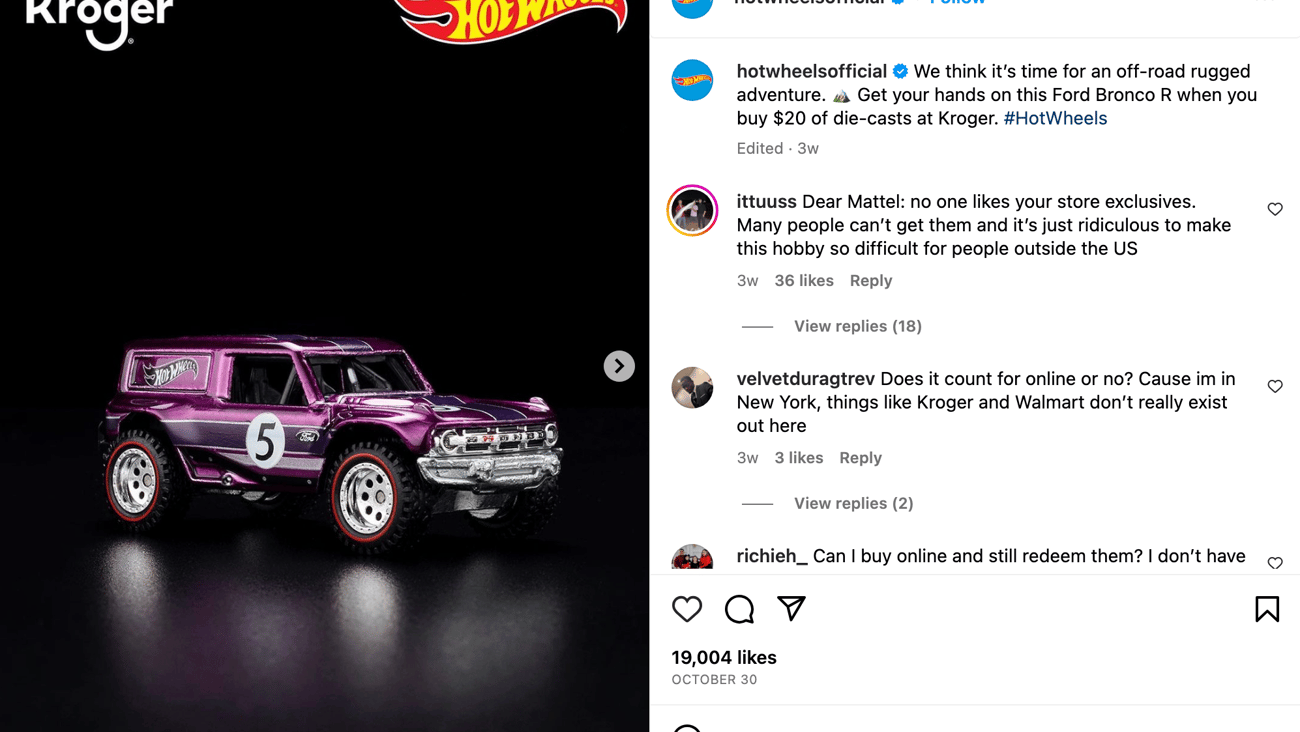 Hot Wheels Kroger 'Rugged Adventure' Instagram Update