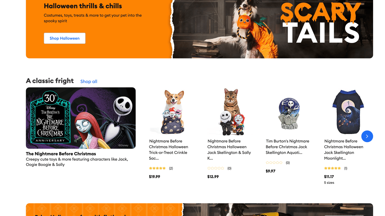 PetSmart The Nightmare Before Christmas Product Carousel