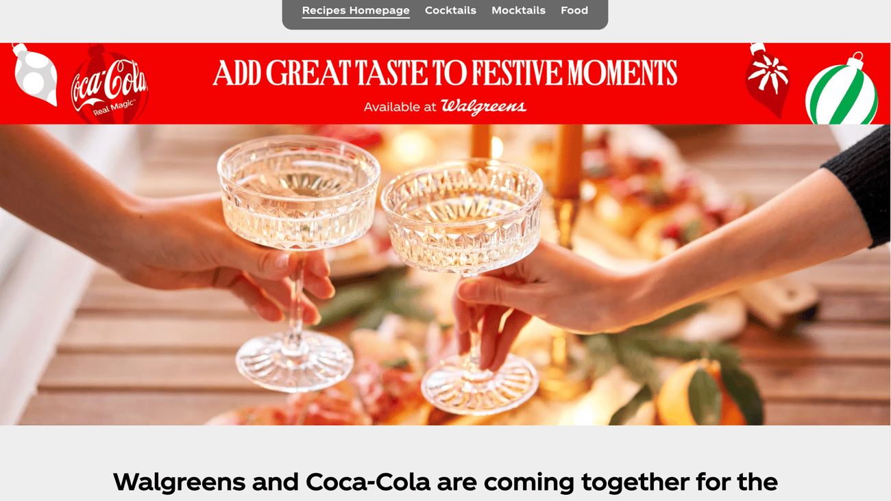 Walgreens Coca-Cola 'Add Great Taste to Festive Moments' Web Page