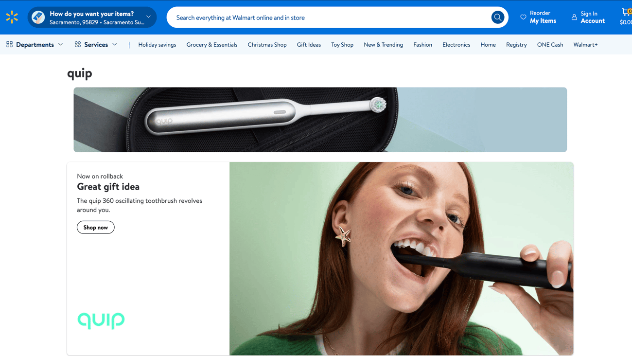 Walmart Quip 'Great Gift Idea' Web Page