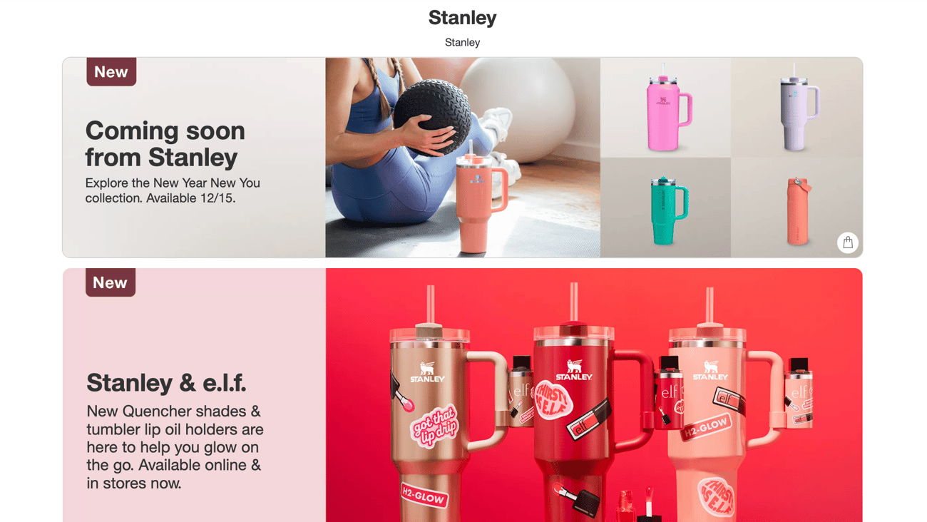 Target 'Just In from Stanley & E.l.f. Beauty' Web Page