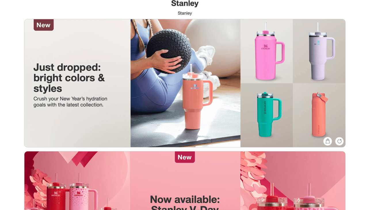 Target Stanley V-Day Tumblers 'Now Available' Web Page