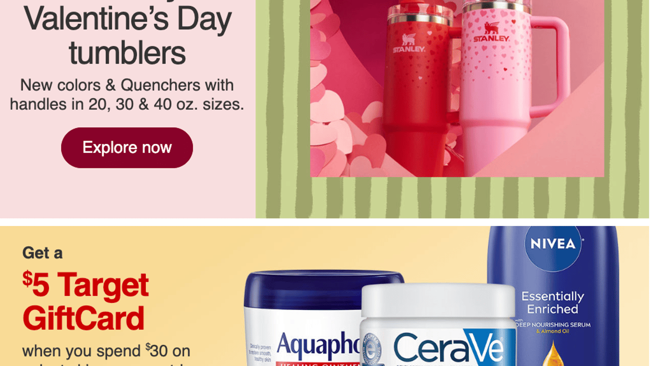 Target Stanley Valentine's Day Tumblers 'Available Now' Email Ad