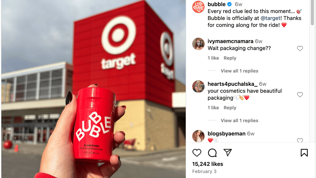 Bubble Target 'Thanks for Coming Along for the Ride' Instagram Update