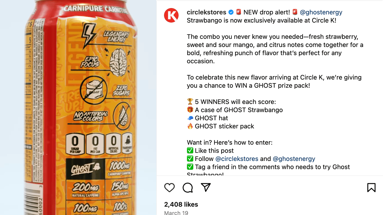 Circle K Ghost Energy Strawbango Instagram Update