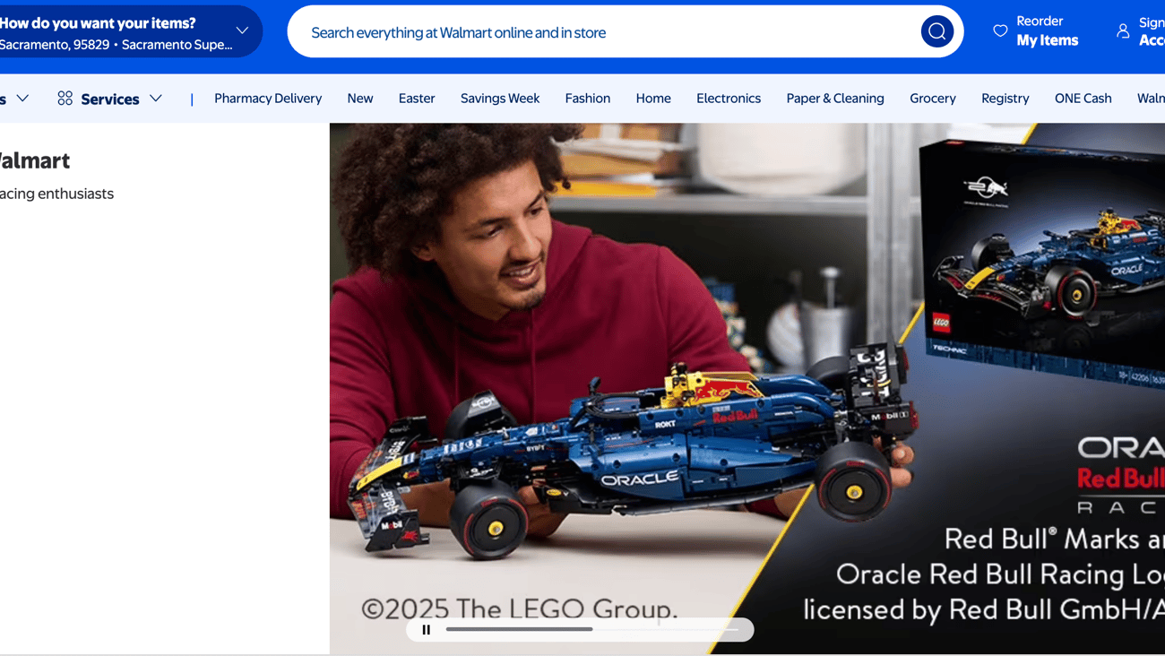 Walmart Lego 'Shop Sets for Racing Enthusiasts' Carousel Ad