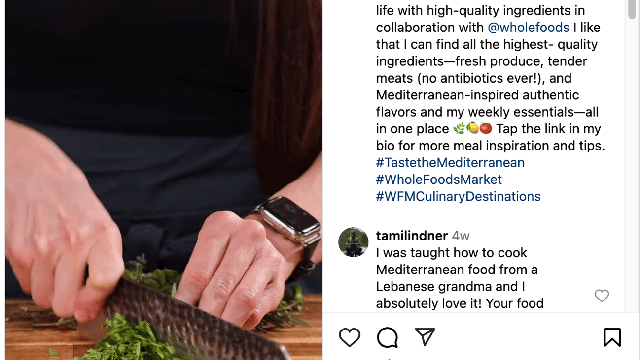 Whole Foods 'Mediterranean Family Dinner' Instagram Update