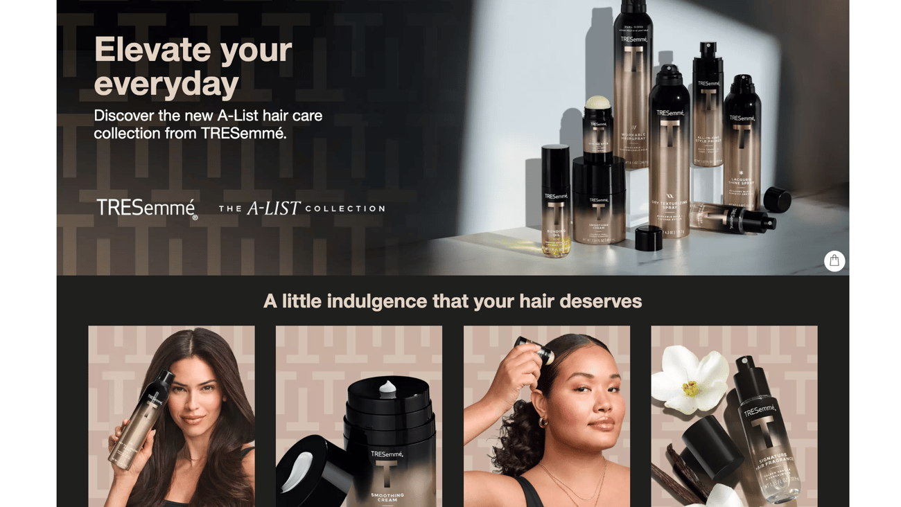 Target Tresemme A-List Collection Web Page