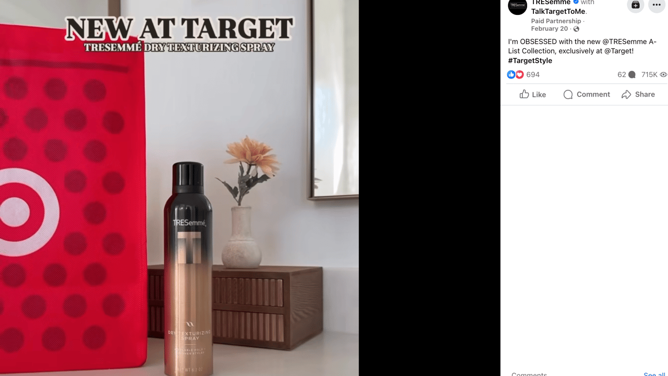 Tresemme A-List Collection Target Facebook Update
