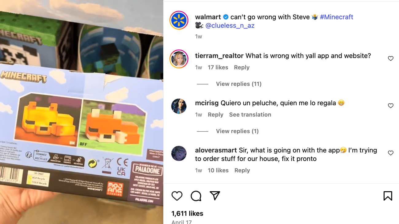 Walmart Minecraft 'Can't Go Wrong with Steve' Instagram Update