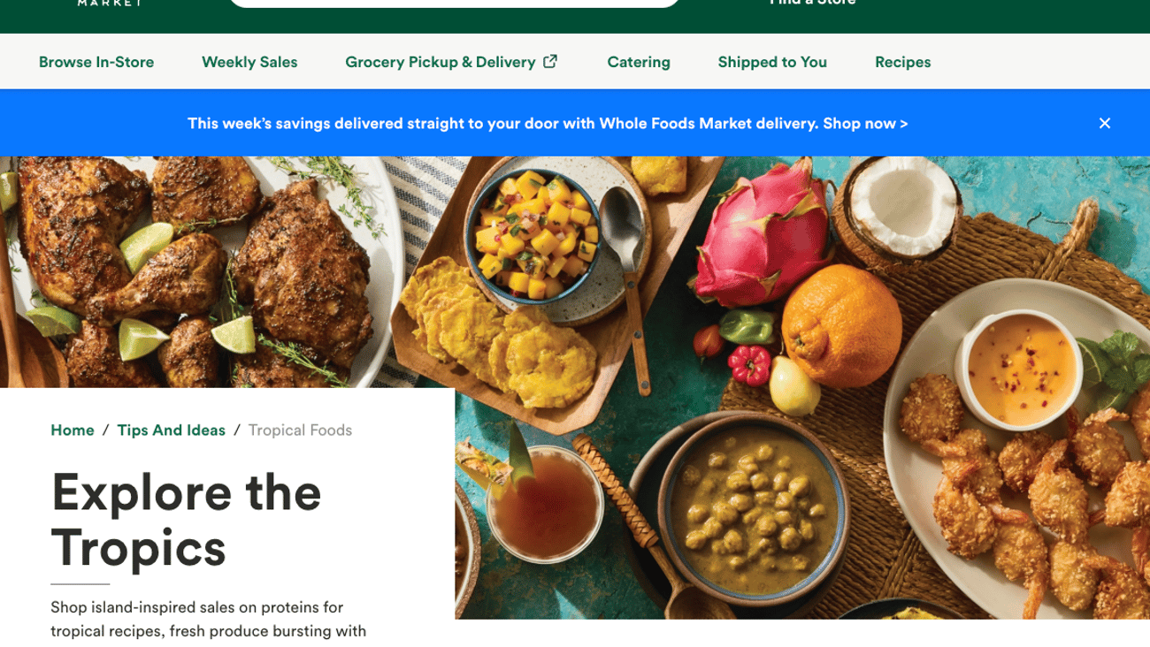 Whole Foods 'Explore the Tropics' Web Page