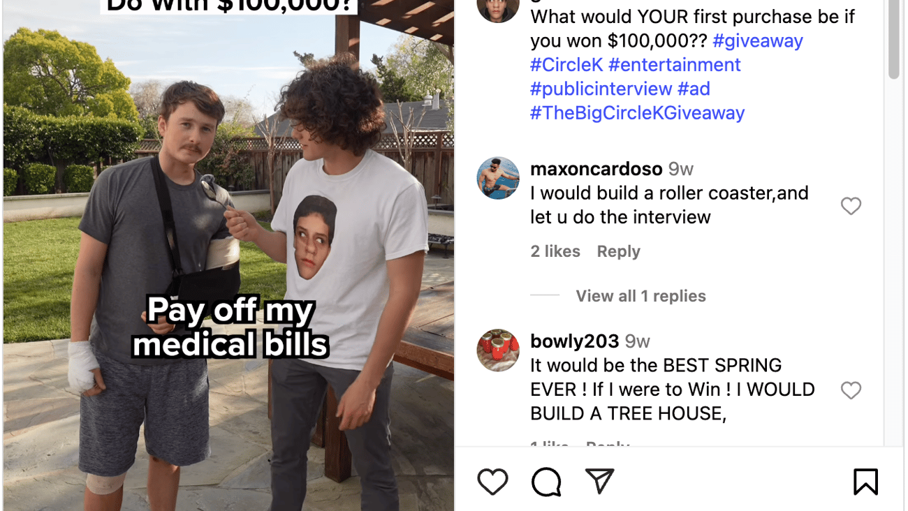 Circle K 'What Would You Do with $100,000' Instagram Update