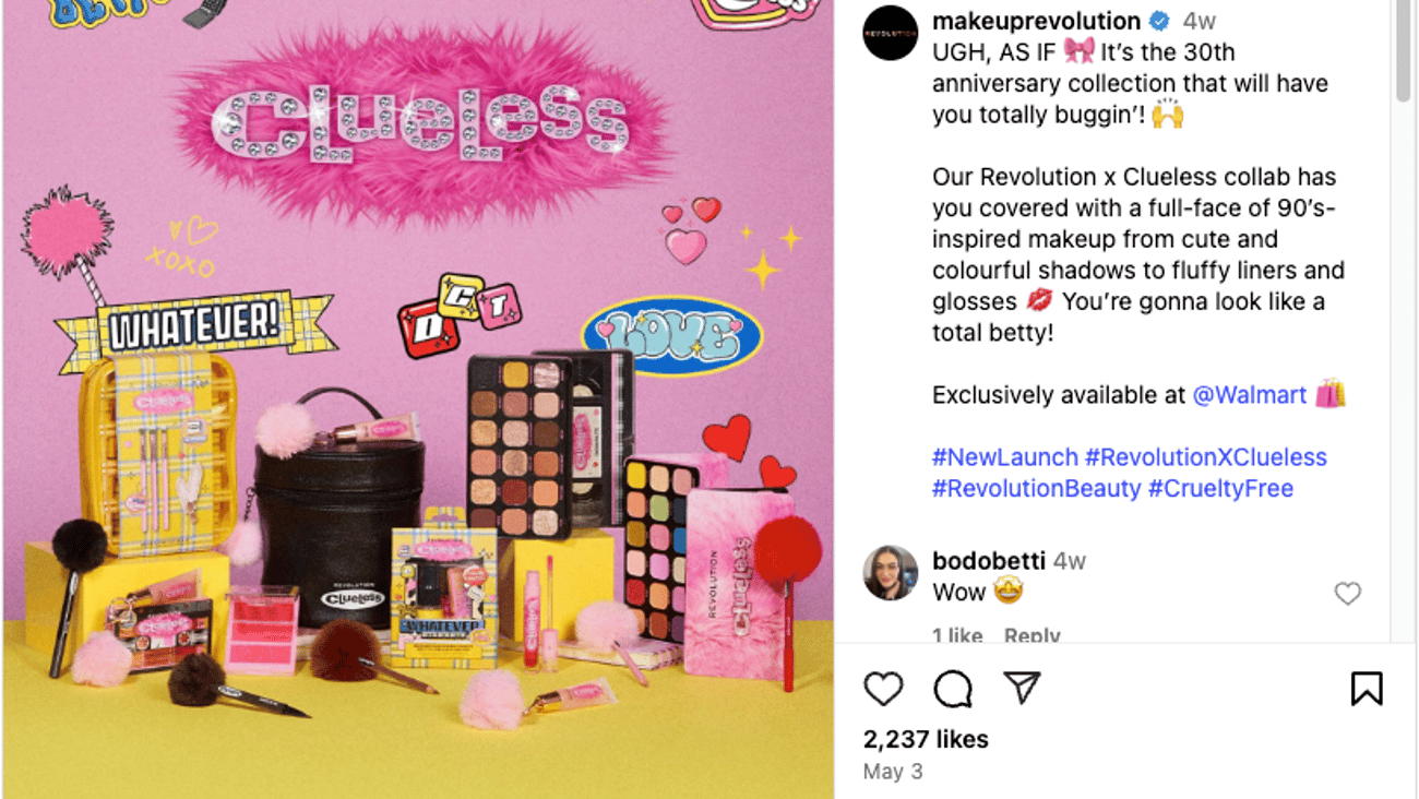 Revolution x Clueless Walmart '90's-Inspired Makeup' Instagram Update