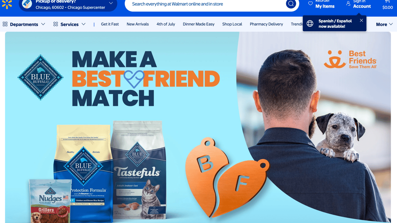 Walmart Blue Buffalo 'Make a Best Friend Match' Web Page