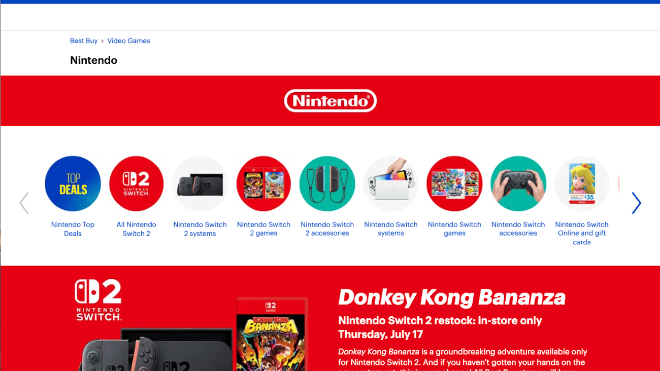 Best Buy Nintendo Switch 2 Web Page