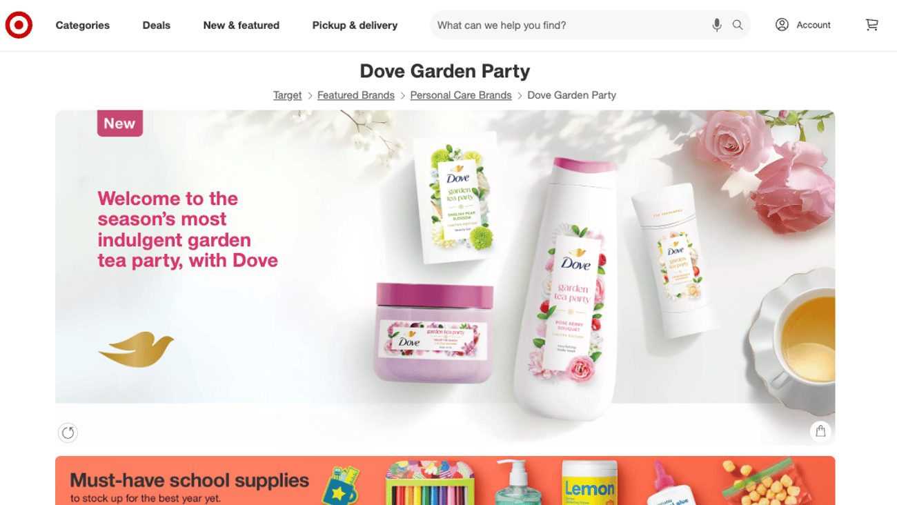 Target Dove Garden Party Web Page