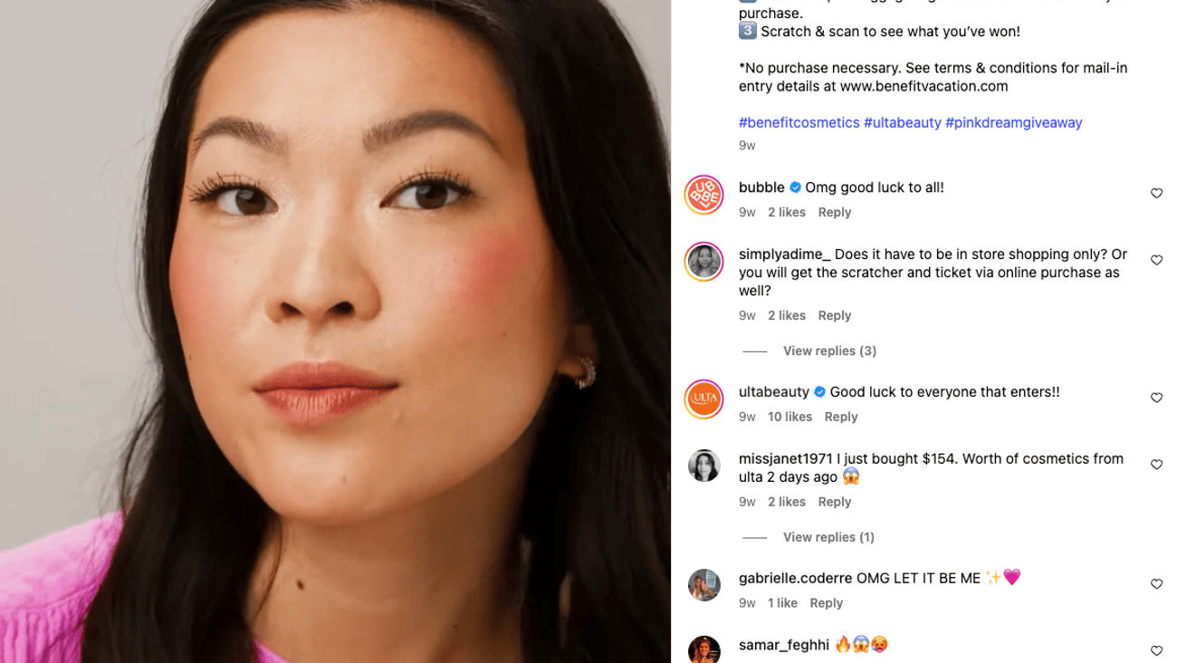 Benefit Cosmetics Ulta 'Pink Dream Giveaway' Instagram Update