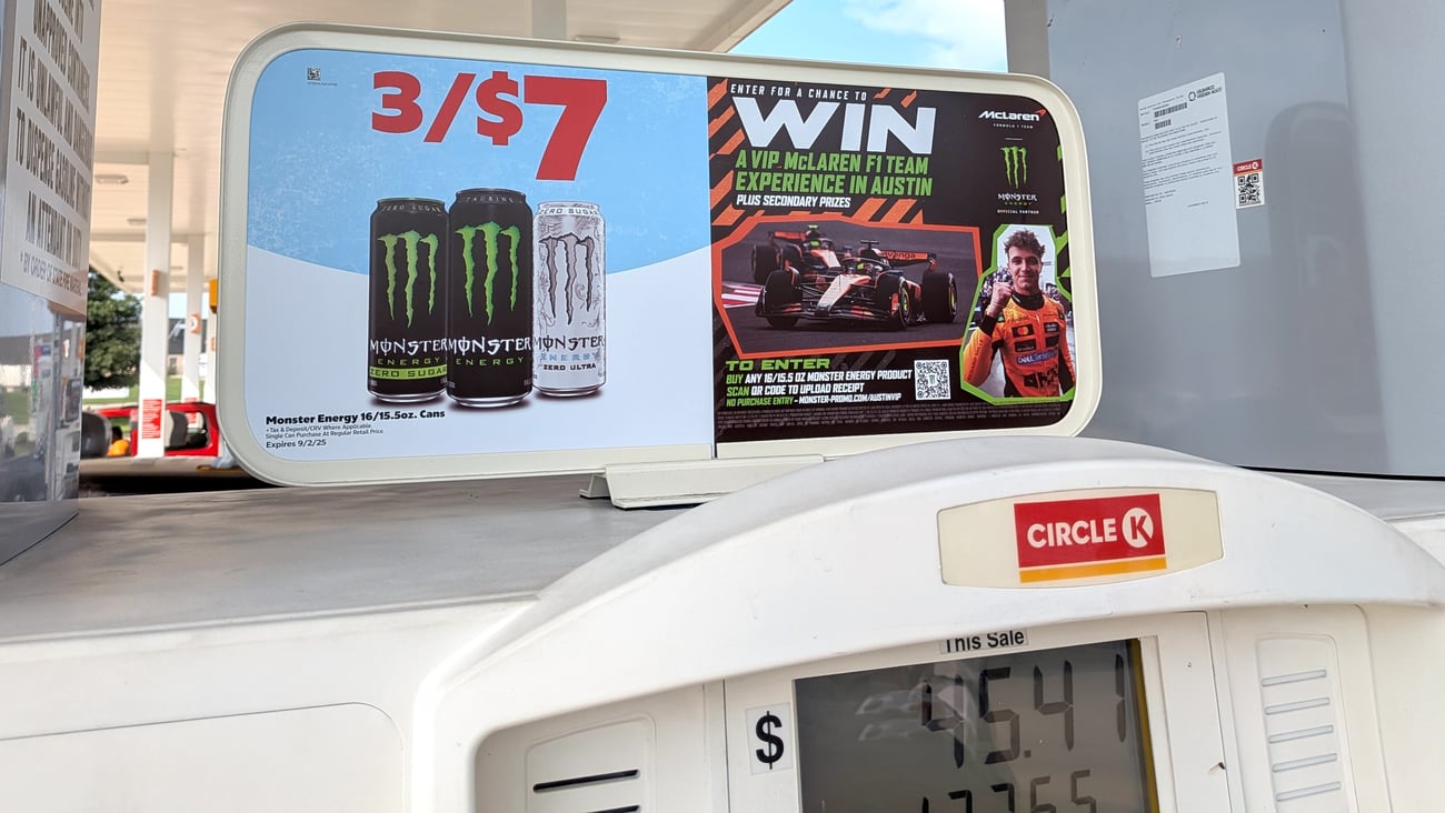 Circle K Monster Energy 'VIP McLaren F1 Team Experience' Gas Pump Sign