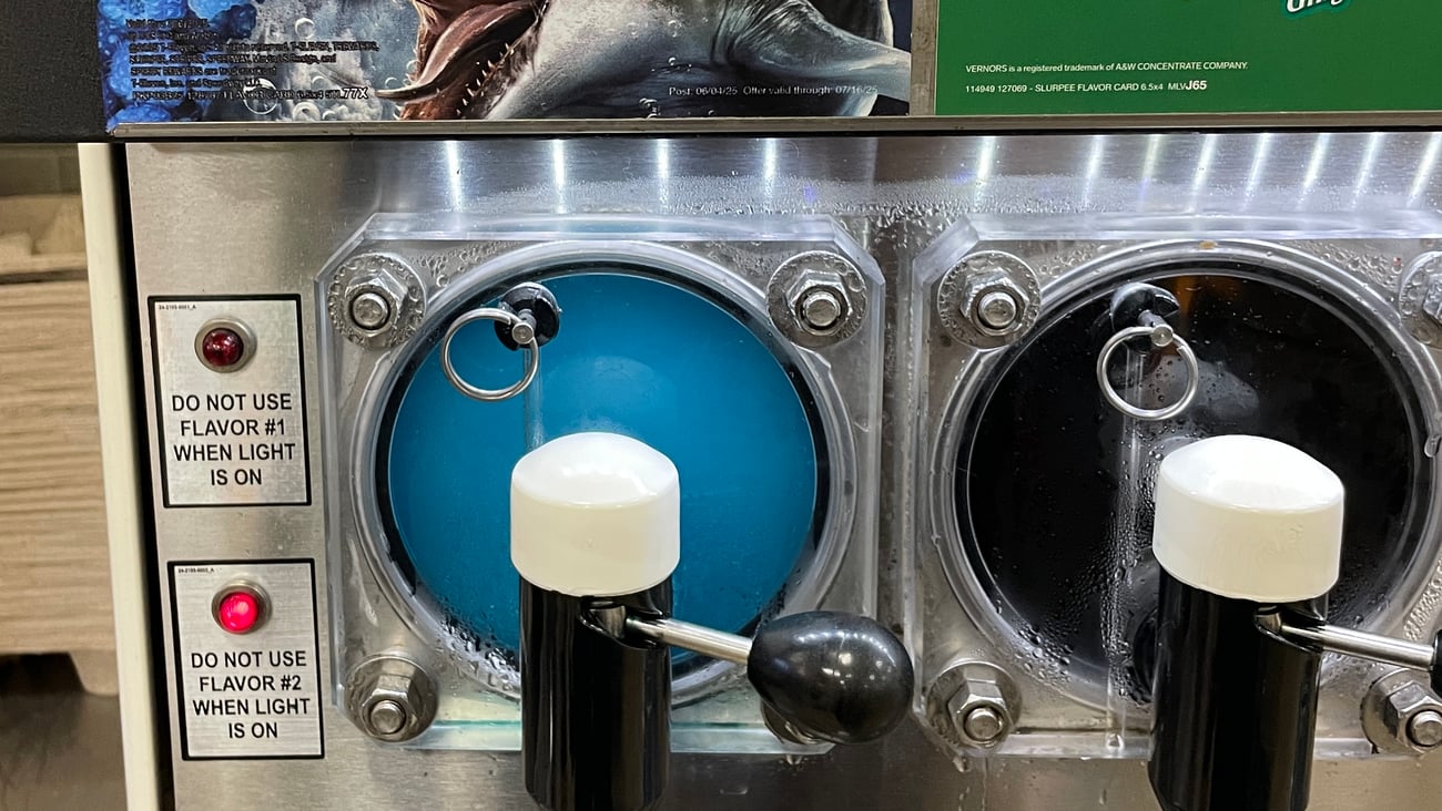 7-Eleven 'Jurassic World Rebirth' Mission: Deep Blue Slurpee Dispenser Signs