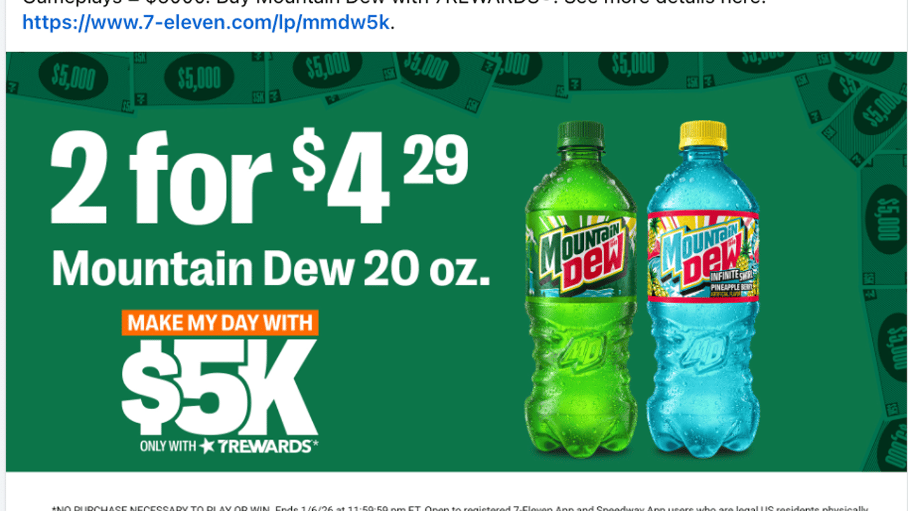 7-Eleven Mountain Dew 'Make My Day with $5K' Facebook Update