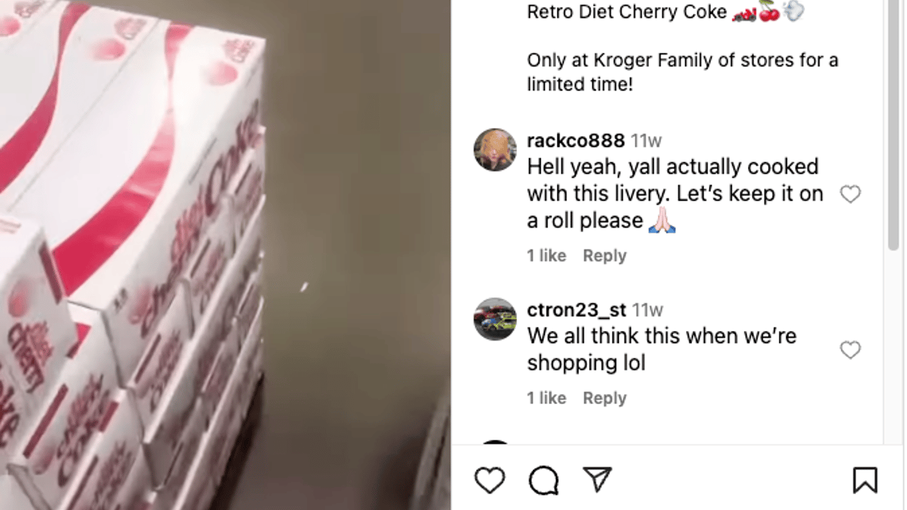Kroger Diet Cherry Coke 'Get Geared Up for Race Weekend' Instagram Update