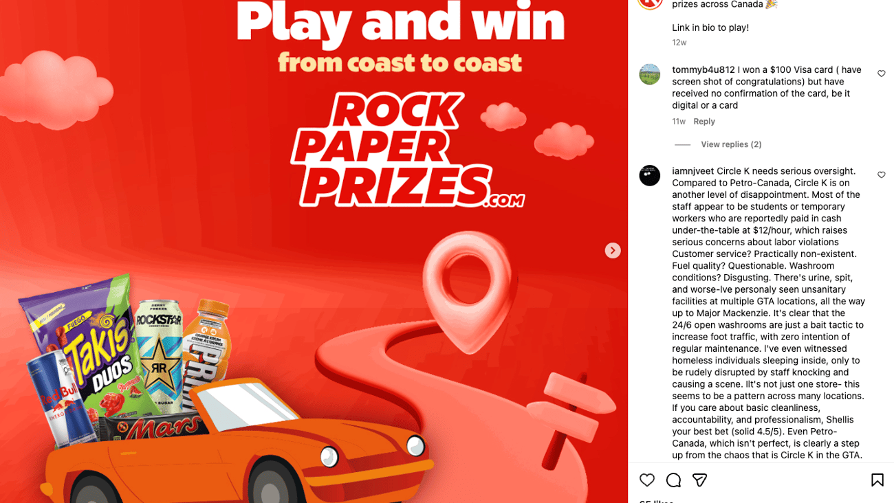 Circle K 'Rock Paper Prizes' Instagram Update