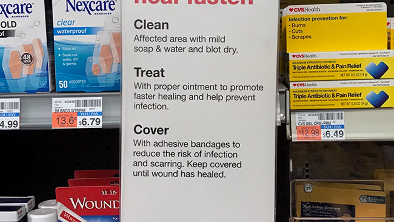 CVS 'Help Cuts and Scrapes Heal Faster' Shelf Sign