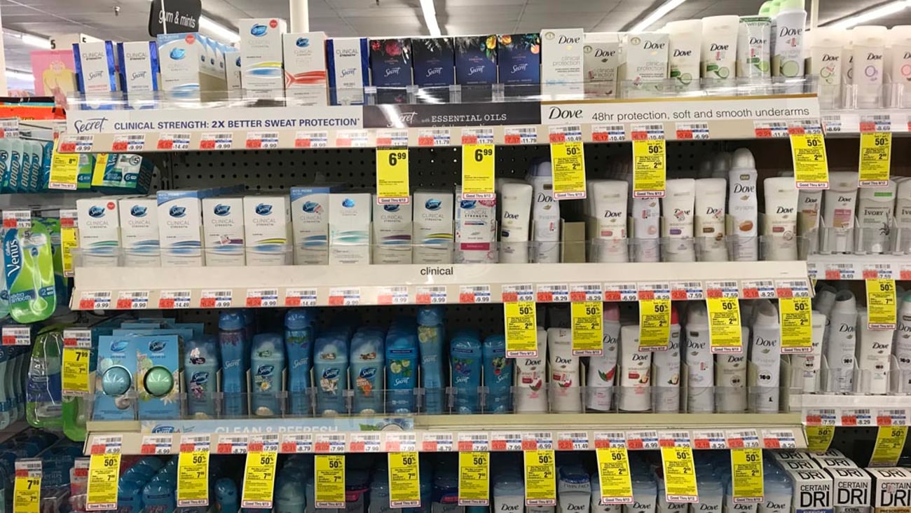 Secret, Dove Deodorant CVS Shelf Signage