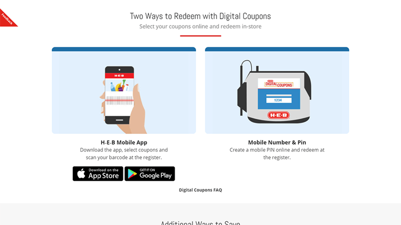 H-E-B 'Digital Coupons' Web Page