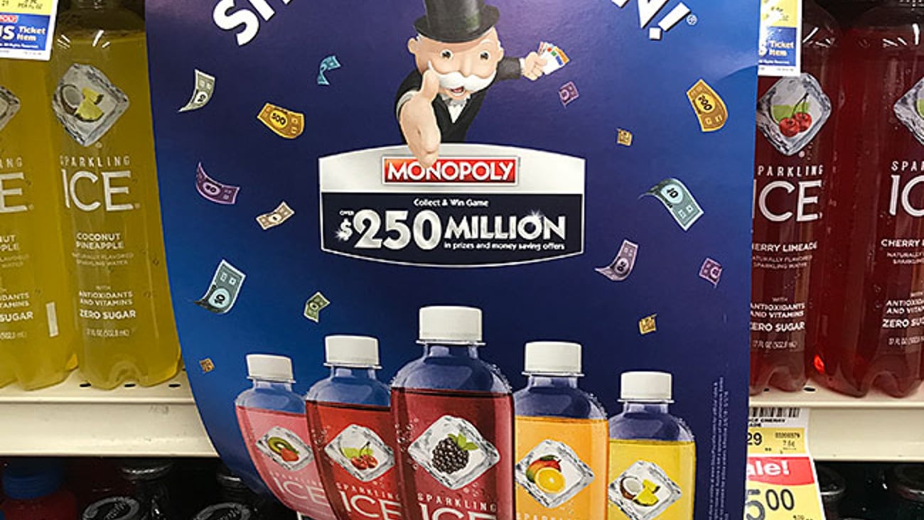 Jewel-Osco Sparkling Ice Monopoly Shelf Sign