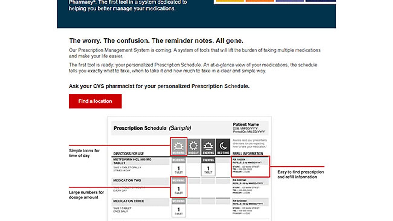 CVS 'Prescription Schedule' Web Page