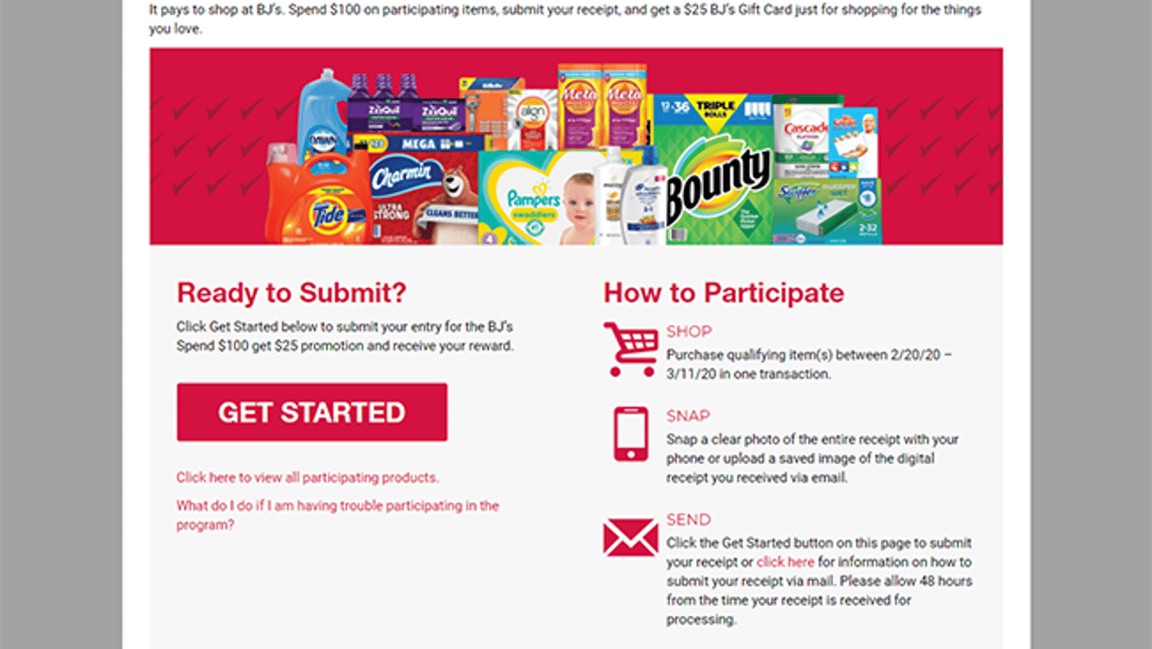 BJ's P&G 'Spend $100, Get $25' Microsite