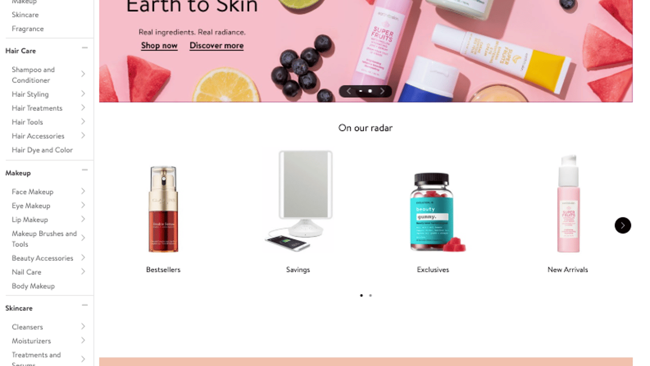 Walmart Earth to Skin Beauty Category Carousel Ad