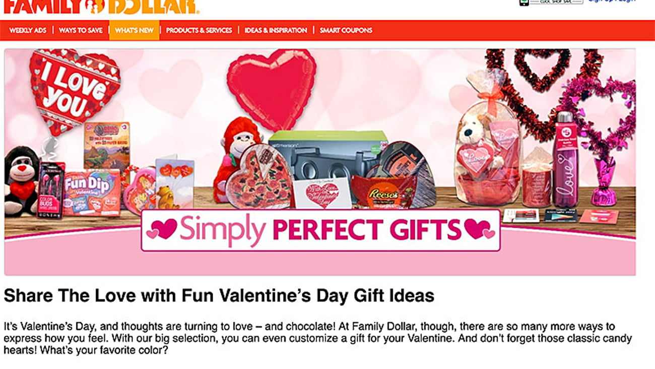 Family Dollar 'Simply Perfect Gifts' Web Page