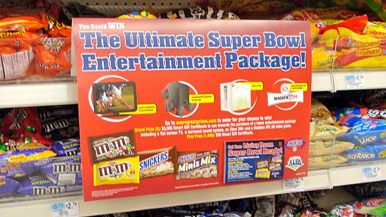 Mars, Kmart Super Bowl Sweeps Shelf Sign