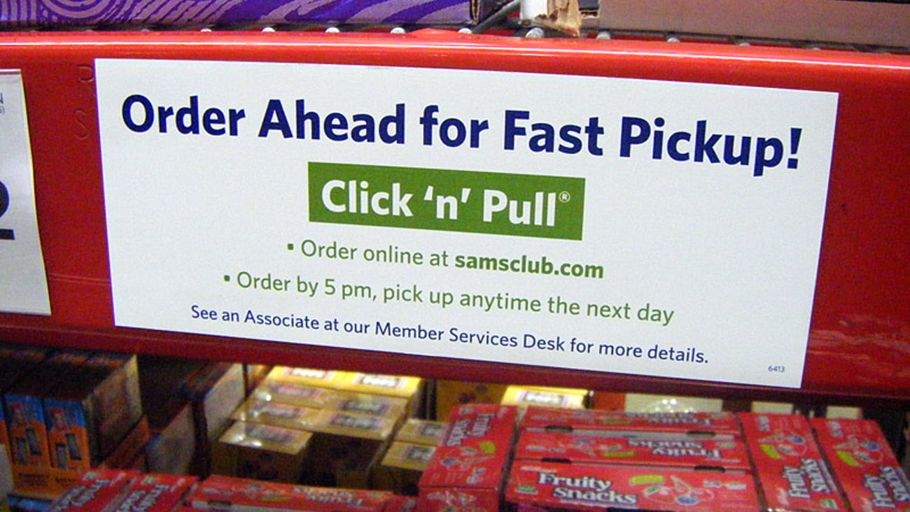 Sam's Club 'Click n Pull' Shelf Sign
