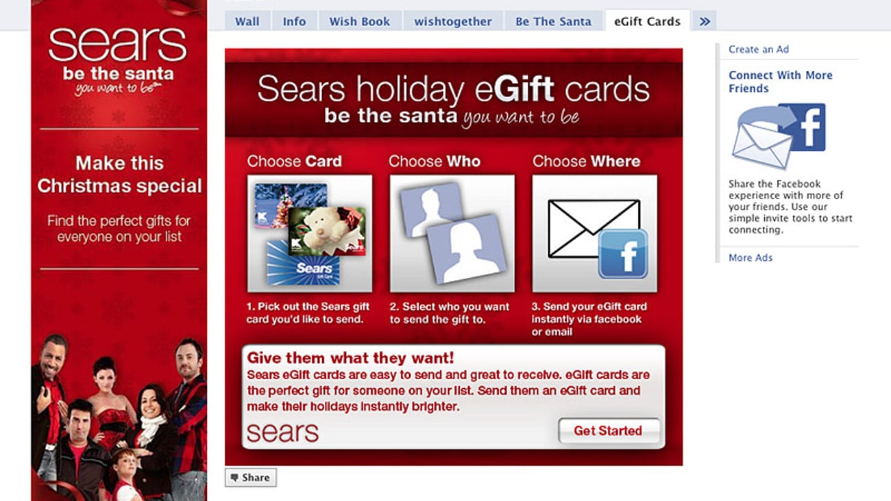 Sears 'eGift Cards' Facebook Page