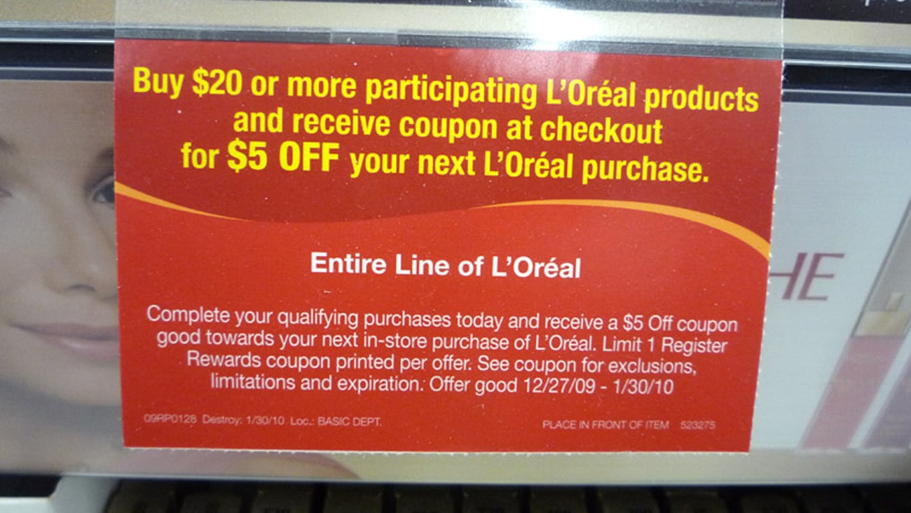Walgreens L'Oreal 'Register Rewards' Shelf Sign