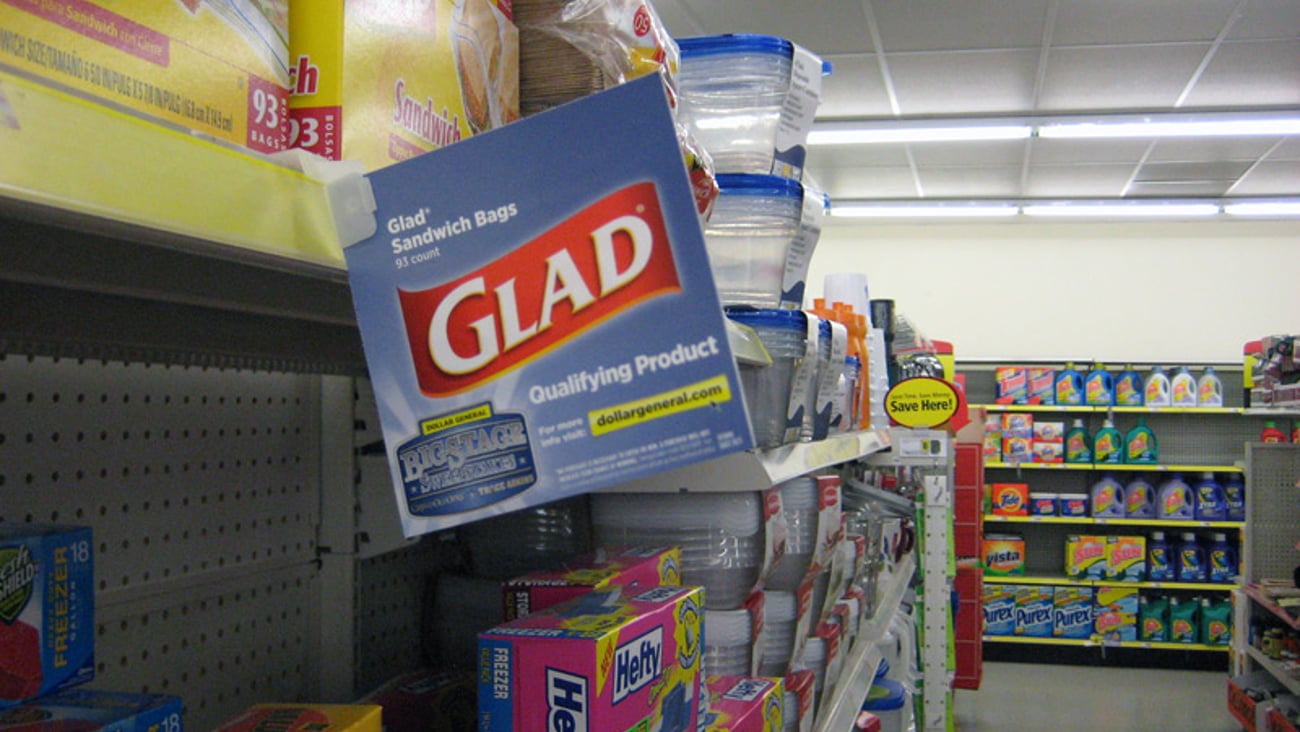 Dollar General Glad 'Big Stage' Shelf Sign