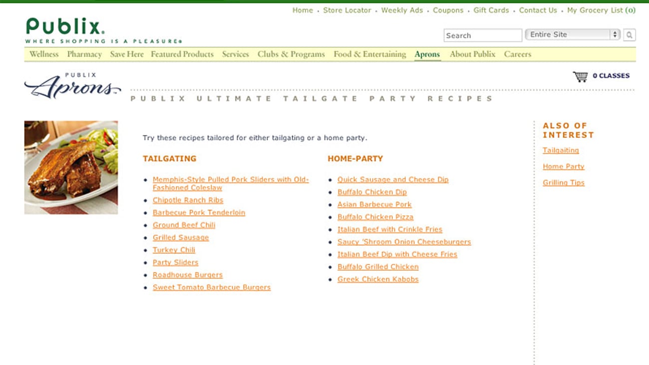 Publix Aprons 'Ultimate Tailgate Party Recipes' Page